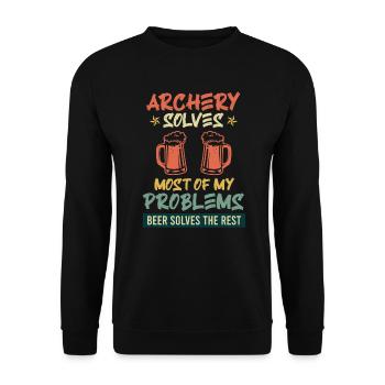 Bogenschießen löst meine Probleme Bier den Rest - Unisex Pullover - Schwarz - Vorne - Alina (178cm) & Michal (187cm)