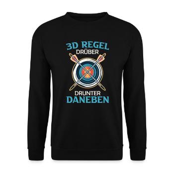 Drüber Drunter Daneben 3D Regel Bogenschießen - Unisex Pullover - Schwarz - Vorne - Alina (178cm) & Michal (187cm)