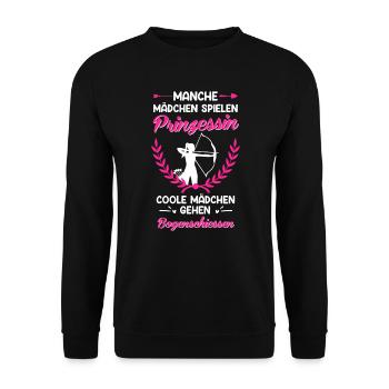 Coole Mädchen gehen Bogenschießen Bogenschützin - Unisex Pullover - Schwarz - Vorne - Alina (178cm) & Michal (187cm)