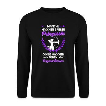 Coole Mädchen gehen Bogenschießen Bogenschützin - Unisex Pullover - Schwarz - Vorne - Alina (178cm) & Michal (187cm)