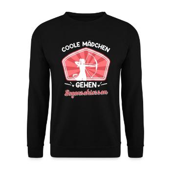 Coole Frauen gehen Bogenschießen - Unisex Pullover - Schwarz - Vorne - Alina (178cm) & Michal (187cm)