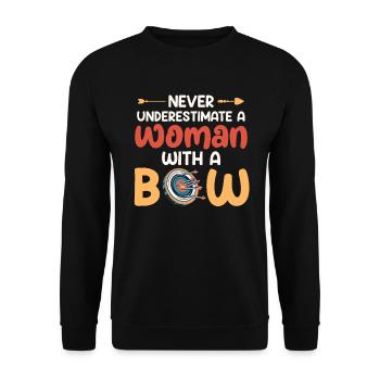 Unterschätze nie Frau mit Bogen Bogenschießen - Unisex Pullover - Schwarz - Vorne - Alina (178cm) & Michal (187cm)