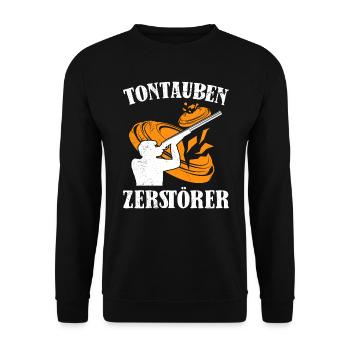 Tontauben Zerstörer Tontaubenschießen - Unisex Pullover - Schwarz - Vorne - Alina (178cm) & Michal (187cm)