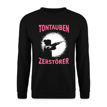 Tontauben Zerstörer Damen Tontaubenschießen - Unisex Pullover - Schwarz - Vorne - Alina (178cm) & Michal (187cm)