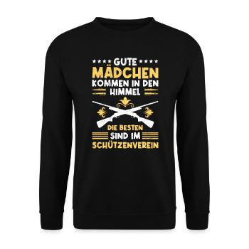Beste Mädchen sind im Schützenverein Gewehr - Unisex Pullover - Schwarz - Vorne - Alina (178cm) & Michal (187cm)