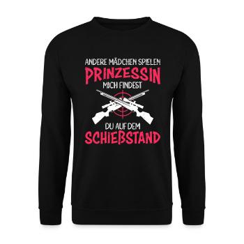 Andere Mädchen spielen ich geh zum Schießstand - Unisex Pullover - Schwarz - Vorne - Alina (178cm) & Michal (187cm)
