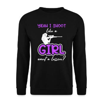 I Shoot like a girl want a lesson? Schützenkönigin - Unisex Sweatshirt - black - Front - Alina (178cm) & Michal (187cm)