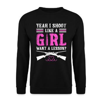 Yeah i shoot like a girl want a lesson? Shoot - Unisex Sweatshirt - black - Front - Alina (178cm) & Michal (187cm)