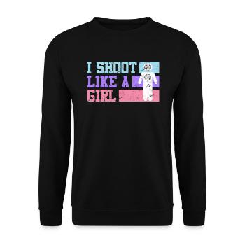 I shoot like a Girl Women's Sports Shooting - Unisex Sweatshirt - black - Front - Alina (178cm) & Michal (187cm)