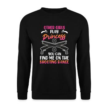 Mich findest du auf dem Schießstand Damen - Unisex Pullover - Schwarz - Vorne - Alina (178cm) & Michal (187cm)
