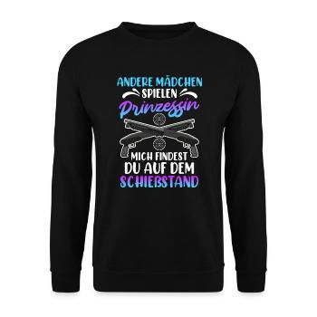Mich findest du auf dem Schießstand Damen - Unisex Pullover - Schwarz - Vorne - Alina (178cm) & Michal (187cm)