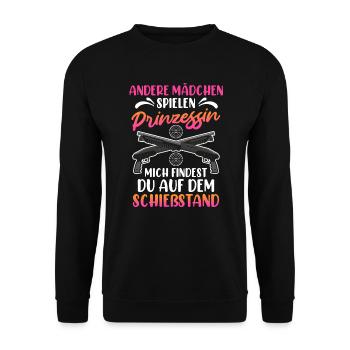 Mich findest du auf dem Schießstand Damen - Unisex Pullover - Schwarz - Vorne - Alina (178cm) & Michal (187cm)