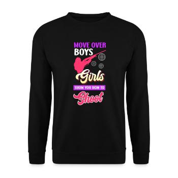 Frauen zeigen wie geschossen wird Sportschütze - Unisex Pullover - Schwarz - Vorne - Alina (178cm) & Michal (187cm)