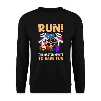 Run! The master wants to have fun paintball - Unisex Sweatshirt - black - Front - Alina (178cm) & Michal (187cm)