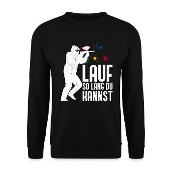 Lauf so lange du kannst Paintballer - Unisex Pullover - Schwarz - Vorne - Alina (178cm) & Michal (187cm)