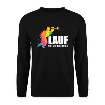 Paintballspieler lauf so lange du kannst Paintball - Unisex Pullover - Schwarz - Vorne - Alina (178cm) & Michal (187cm)