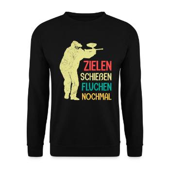Zielen Schießen Fluchen nochmal Paintball - Unisex Pullover - Schwarz - Vorne - Alina (178cm) & Michal (187cm)