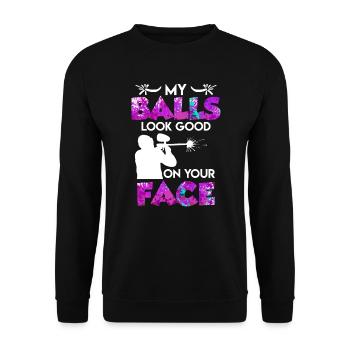 My Balls look Good on your Face Paintball - Unisex Sweatshirt - black - Front - Alina (178cm) & Michal (187cm)