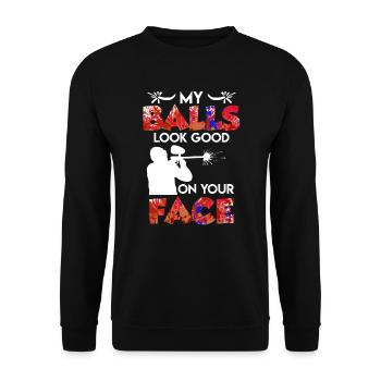 My Balls look Good on your Face Paintball - Unisex Sweatshirt - black - Front - Alina (178cm) & Michal (187cm)