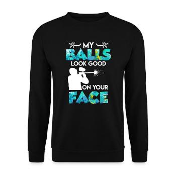 My Balls look Good on your Face Paintball - Unisex Sweatshirt - black - Front - Alina (178cm) & Michal (187cm)