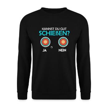 Kannst du gut schießen? Sportschütze Schießstand - Unisex Pullover - Schwarz - Vorne - Alina (178cm) & Michal (187cm)