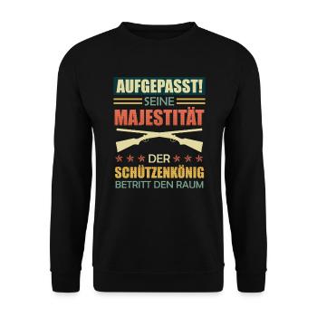 Schützenkönig betritt den Raum Schützenfest - Unisex Pullover - Schwarz - Vorne - Alina (178cm) & Michal (187cm)