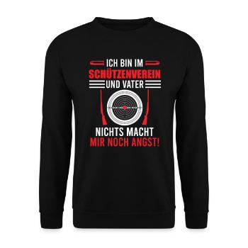 Vater im Schützenverein Sportschütze - Unisex Pullover - Schwarz - Vorne - Alina (178cm) & Michal (187cm)