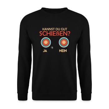 Kannst du gut schießen? Sportschütze Schießstand - Unisex Pullover - Schwarz - Vorne - Alina (178cm) & Michal (187cm)