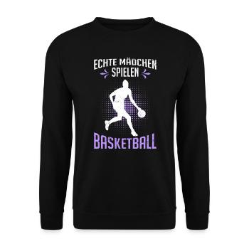 Echte Mädchen spielen Basketball - Unisex Pullover - Schwarz - Vorne - Alina (178cm) & Michal (187cm)