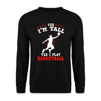 Ja ich bin groß Ja ich spiele Basketball - Unisex Pullover - Schwarz - Vorne - Alina (178cm) & Michal (187cm)