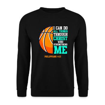 Basketball Bibel Zitat I can do all the things - Unisex Pullover - Schwarz - Vorne - Alina (178cm) & Michal (187cm)