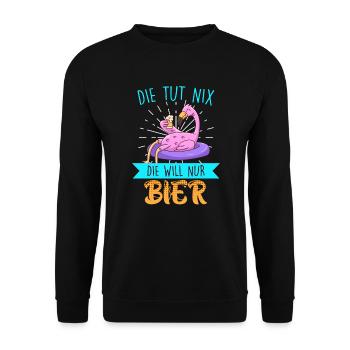 Die tut nix die will nur Bier Flamingo - Unisex Pullover - Schwarz - Vorne - Alina (178cm) & Michal (187cm)