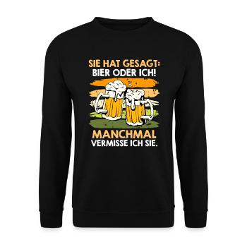 Men Beer Saying Wife or Beer Beer Drinker - Unisex Sweatshirt - black - Front - Alina (178cm) & Michal (187cm)