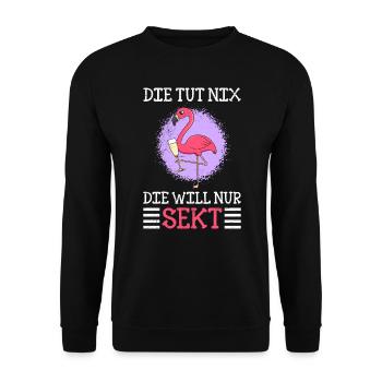 Die will nur Sekt saufen Flamingo Damen Malle - Unisex Pullover - Schwarz - Vorne - Alina (178cm) & Michal (187cm)