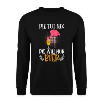 Die will nur Bier saufen Malle Flamingo Party - Unisex Pullover - Schwarz - Vorne - Alina (178cm) & Michal (187cm)