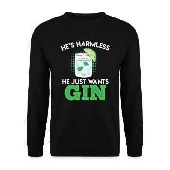 He just wants to drink gin Gin - Unisex Sweatshirt - black - Front - Alina (178cm) & Michal (187cm)