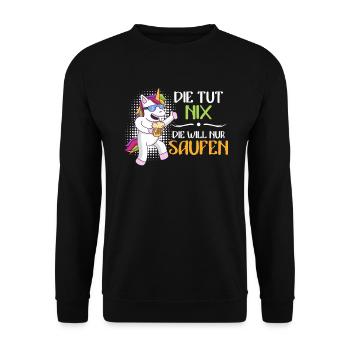 Die tut nix die will nur Saufen Damen Party - Unisex Pullover - Schwarz - Vorne - Alina (178cm) & Michal (187cm)