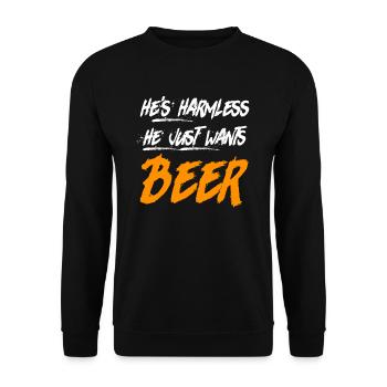 Der will nur Bier trinken Biertrinker - Unisex Pullover - Schwarz - Vorne - Alina (178cm) & Michal (187cm)