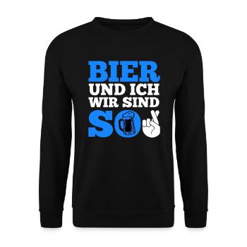 Bier und ich sind so Biertrinker Griller BBQ - Unisex Pullover - Schwarz - Vorne - Alina (178cm) & Michal (187cm)