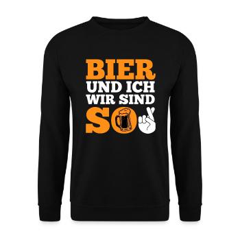 Bier und ich sind so Biertrinker Griller BBQ - Unisex Pullover - Schwarz - Vorne - Alina (178cm) & Michal (187cm)