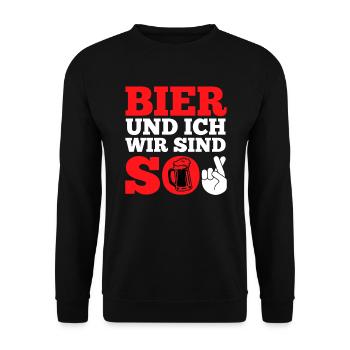 Bier und ich sind so Biertrinker Griller BBQ - Unisex Pullover - Schwarz - Vorne - Alina (178cm) & Michal (187cm)