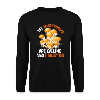 Pilzsammler Spruch die Pilze rufen - Unisex Pullover - Schwarz - Vorne - Alina (178cm) & Michal (187cm)