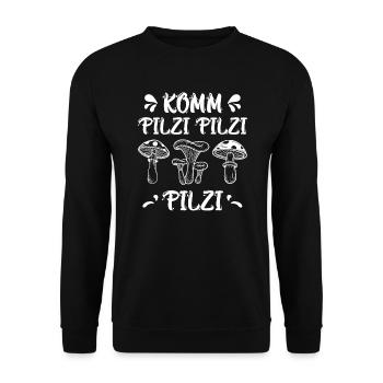 Komm Pilzi Pilzi Pilz Pilzsammler - Unisex Pullover - Schwarz - Vorne - Alina (178cm) & Michal (187cm)