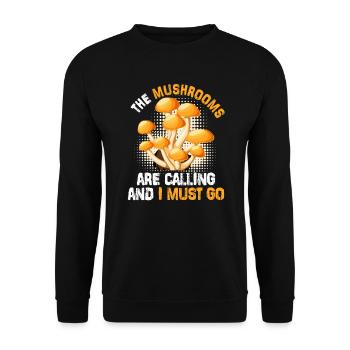Pilzsammler Spruch die Pilze rufen - Unisex Pullover - Schwarz - Vorne - Alina (178cm) & Michal (187cm)
