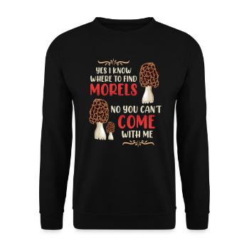 Ich kenne die besten Morchel Plätze - Unisex Pullover - Schwarz - Vorne - Alina (178cm) & Michal (187cm)
