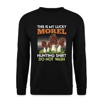 My Morel Lucky Shirt Cueilleur de champignons - Sweat-shirt Unisexe - noir - Devant - Alina (178cm) & Michal (187cm)