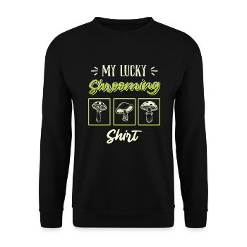 Mon collectionneur de champignons Lucky Shrooming Shirt - Sweat-shirt Unisexe - noir - Devant - Alina (178cm) & Michal (187cm)