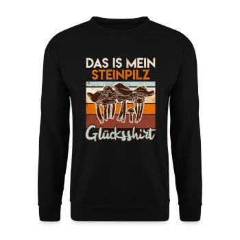 Das ist mein Steinpilz Glücksshirt - Unisex Pullover - Schwarz - Vorne - Alina (178cm) & Michal (187cm)