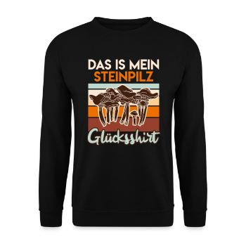 Das ist mein Steinpilz Glücksshirt - Unisex Pullover - Schwarz - Vorne - Alina (178cm) & Michal (187cm)