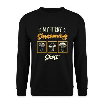 Mon collectionneur de champignons Lucky Shrooming Shirt - Sweat-shirt Unisexe - noir - Devant - Alina (178cm) & Michal (187cm)